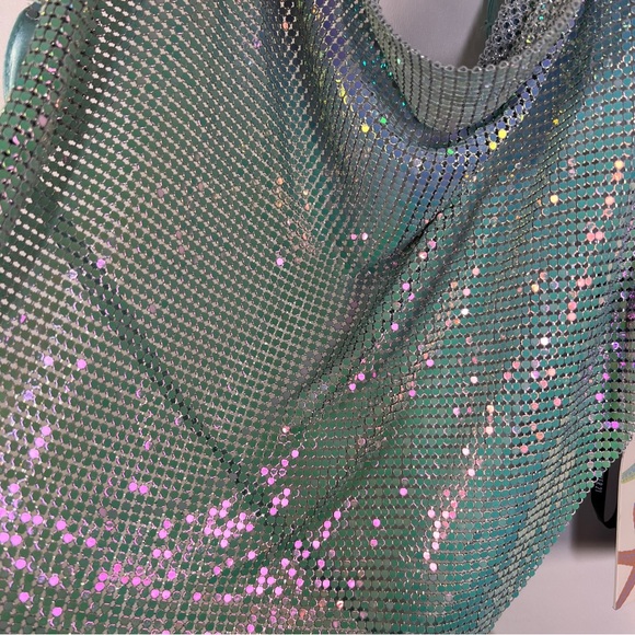 Forever 21 Mermaid Collection Blue Iridescent Chainmail Halter Top-NWT—Size M - Picture 3 of 9